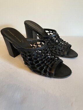 Etienne Aigner "Lanai" black leather mules, size 9.5